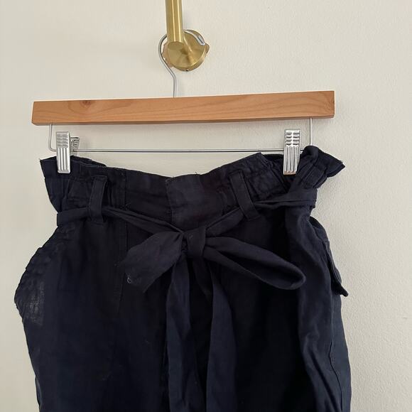 Magaschoni Linen High Rise Paperbag Shorts Black S - Picture 4 of 6